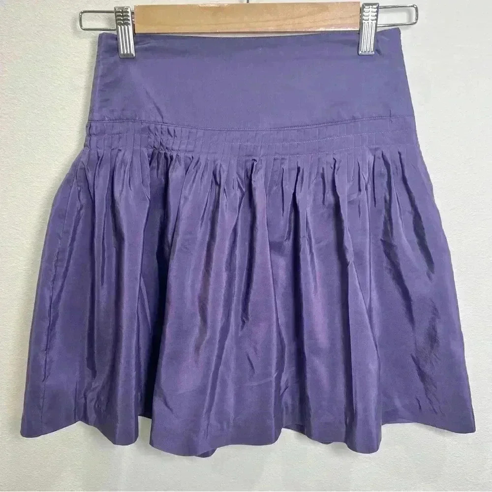 GAP Petite Women’s Satin Gathered Purple A-Line Skirt Size 0 Petite